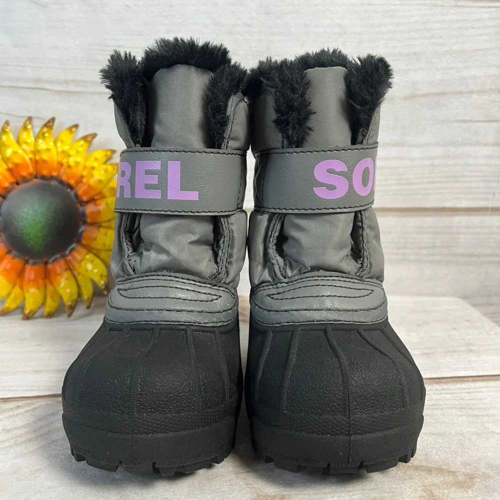 Toddler Sorel Winter Snow Commander Boots Gray Purple Waterproof Insulated 6C